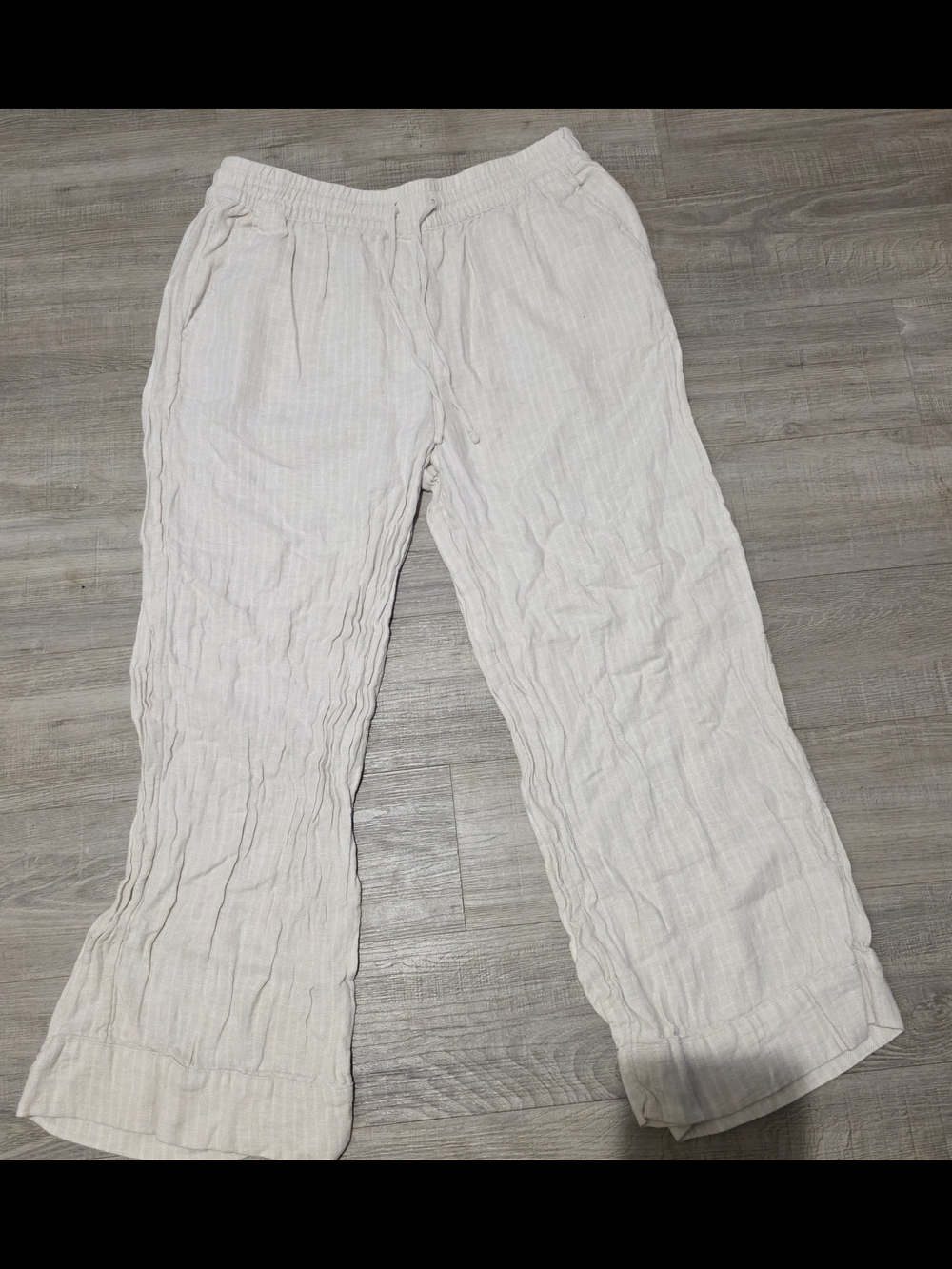 Time and Tru Cream Wide-Leg Linen-Blend Pants